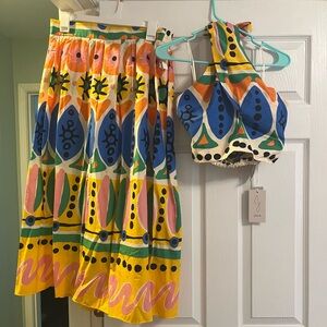 Colorful Patterned skirt and crop top set